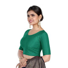 FINESTFIT Round Neck 100% Cotton Dobby Fabric Stretchable Elbow Sleeve Readymade Saree Blouse for Women.4096