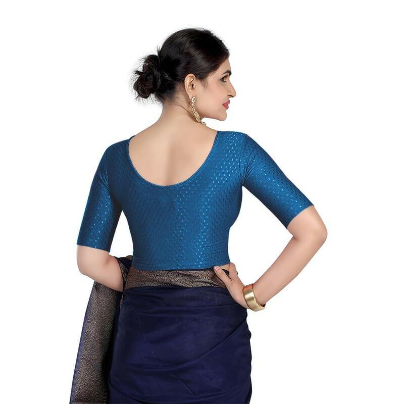 FINESTFIT Round Neck 100% Cotton Dobby Fabric Stretchable Elbow Sleeve Readymade Saree Blouse for Women.4096