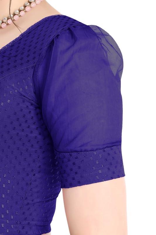 FINESTFIT Stay On Trend Latest Fashion 100% Cotton Dobby Readymade Blouses for Women,Round Neckline with Organza Balloon Sleeves.4520