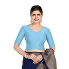 FINESTFIT Round Neck 100% Cotton Dobby Fabric Stretchable Elbow Sleeve Readymade Saree Blouse for Women.4096