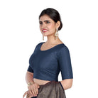 FINESTFIT Round Neck 100% Cotton Dobby Fabric Stretchable Elbow Sleeve Readymade Saree Blouse for Women.4096