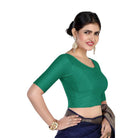 FINESTFIT Round Neck 100% Cotton Dobby Fabric Stretchable Elbow Sleeve Readymade Saree Blouse for Women.4096