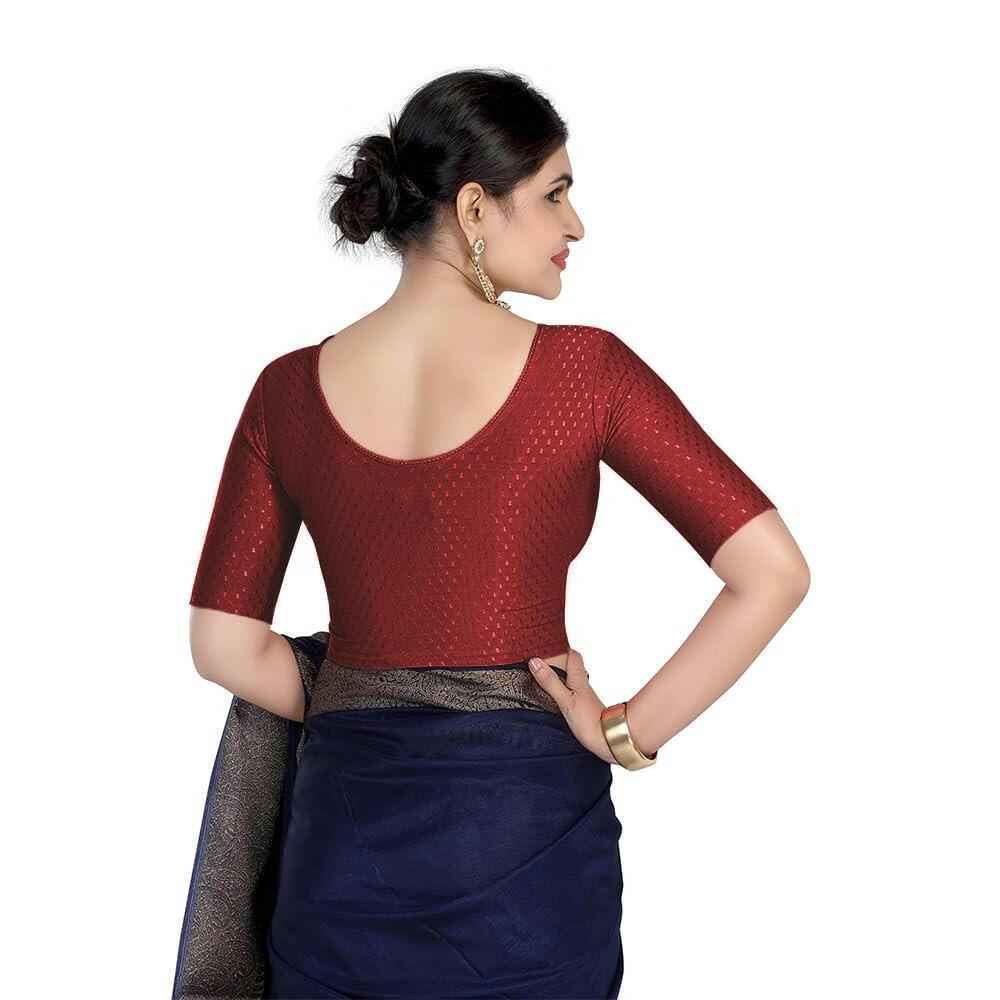 FINESTFIT 100% Cotton Fabric Stretchable Round Neck Elbow Sleeve Readymade Saree Blouse for Women - 4096 (Copy)