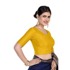 FINESTFIT Round Neck 100% Cotton Dobby Fabric Stretchable Elbow Sleeve Readymade Saree Blouse for Women.4096