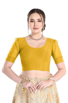 FINESTFIT Stay On Trend Latest Fashion 100% Cotton Dobby Readymade Blouses for Women,Round Neckline with Organza Balloon Sleeves.4520