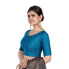 FINESTFIT Round Neck 100% Cotton Dobby Fabric Stretchable Elbow Sleeve Readymade Saree Blouse for Women.4096