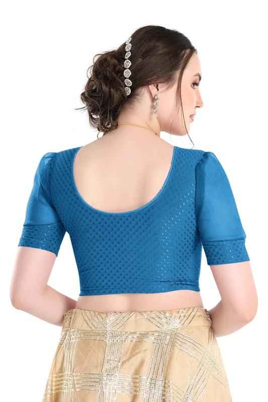 FINESTFIT Readymade Organza Balloon Sleeves Blouse for Women - 100% Cotton Dobby, Round Neckline, Latest Fashion 4520