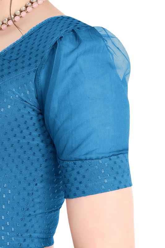 FINESTFIT Readymade Organza Balloon Sleeves Blouse for Women - 100% Cotton Dobby, Round Neckline, Latest Fashion 4520