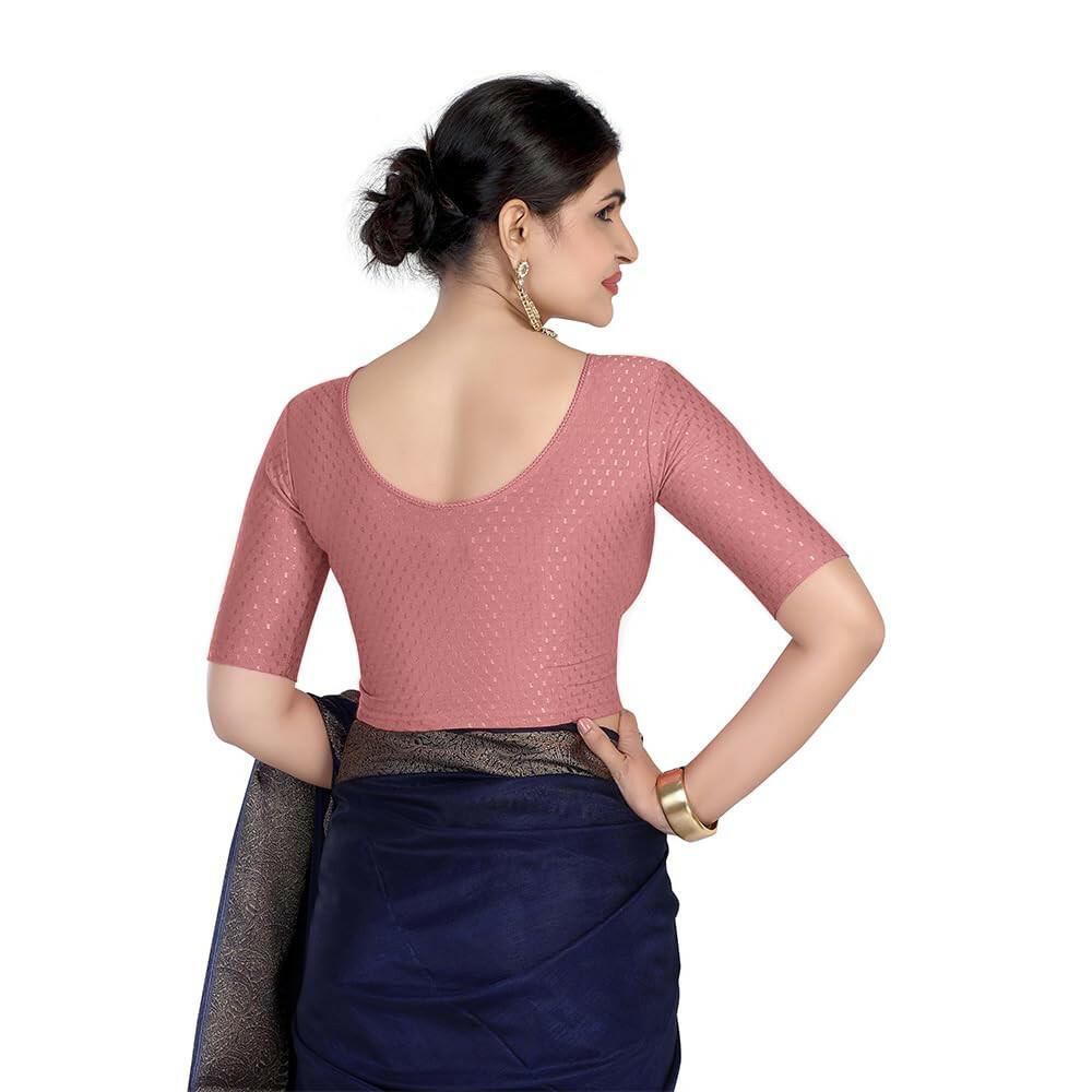 FINESTFIT Round Neck 100% Cotton Dobby Fabric Stretchable Elbow Sleeve Readymade Saree Blouse for Women.4096