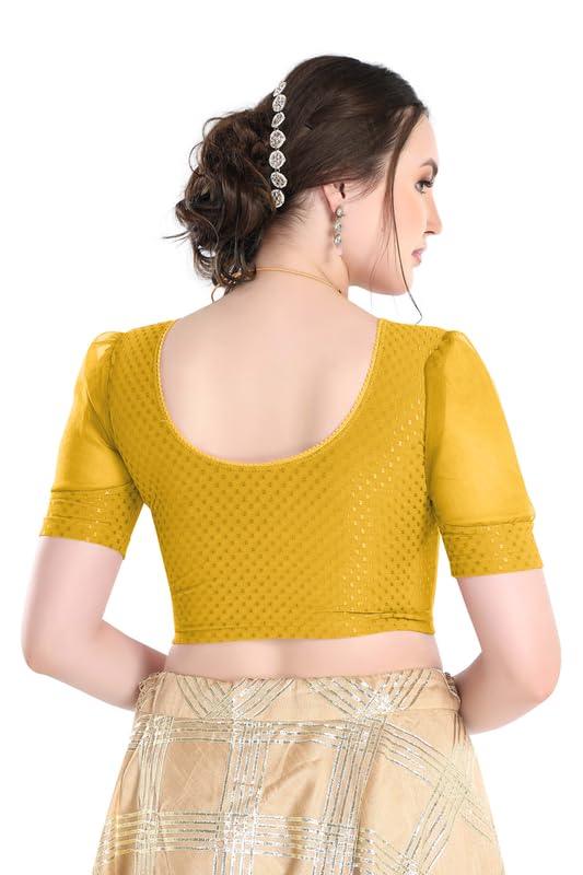 FINESTFIT Stay On Trend Latest Fashion 100% Cotton Dobby Readymade Blouses for Women,Round Neckline with Organza Balloon Sleeves.4520