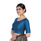 FINESTFIT Round Neck 100% Cotton Dobby Fabric Stretchable Elbow Sleeve Readymade Saree Blouse for Women.4096