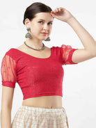 Stay On Trend: Latest Fashion Readymade Blouses for Women,round neckline,net balloon sleeves covered with swarovski and beads .33005