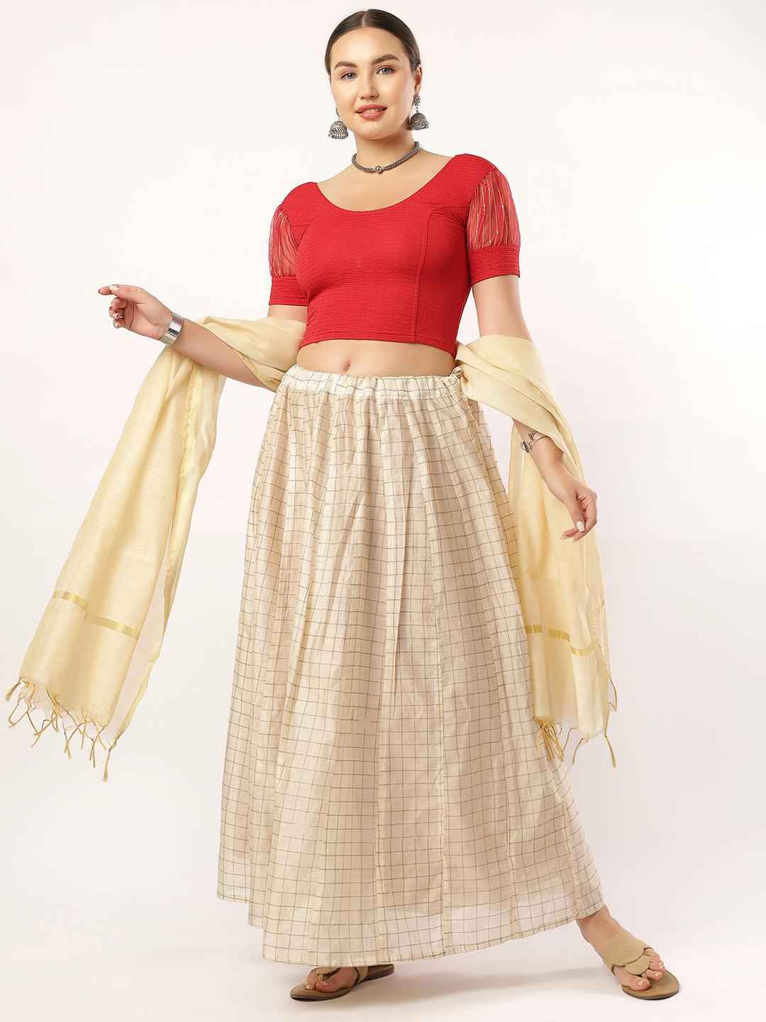 Stay On Trend: Organza Balloon Sleeves Blouse for Women, Round Neckline, Fabric Cuff, 5985