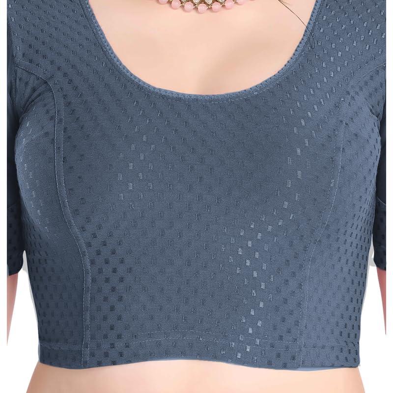 FINESTFIT Stay On Trend Latest Fashion 100% Cotton Dobby Readymade Blouses for Women,Round Neckline with Organza Balloon Sleeves.4520