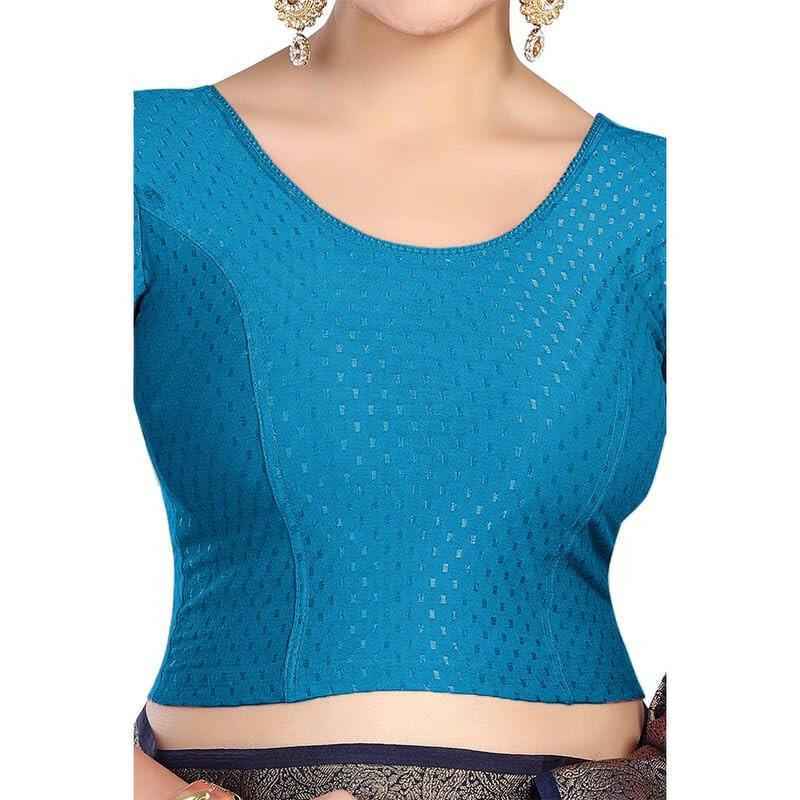 FINESTFIT 100% Cotton Fabric Stretchable Round Neck Elbow Sleeve Readymade Saree Blouse for Women - 4096 (Copy)