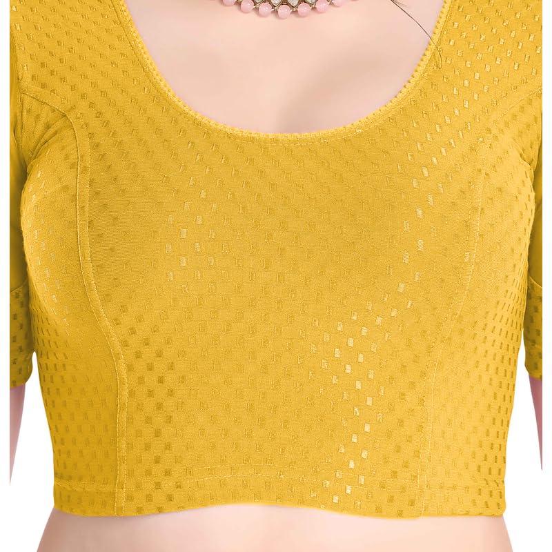 FINESTFIT Stay On Trend Latest Fashion 100% Cotton Dobby Readymade Blouses for Women,Round Neckline with Organza Balloon Sleeves.4520