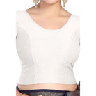 FINESTFIT Round Neck 100% Cotton Dobby Fabric Stretchable Elbow Sleeve Readymade Saree Blouse for Women.4096