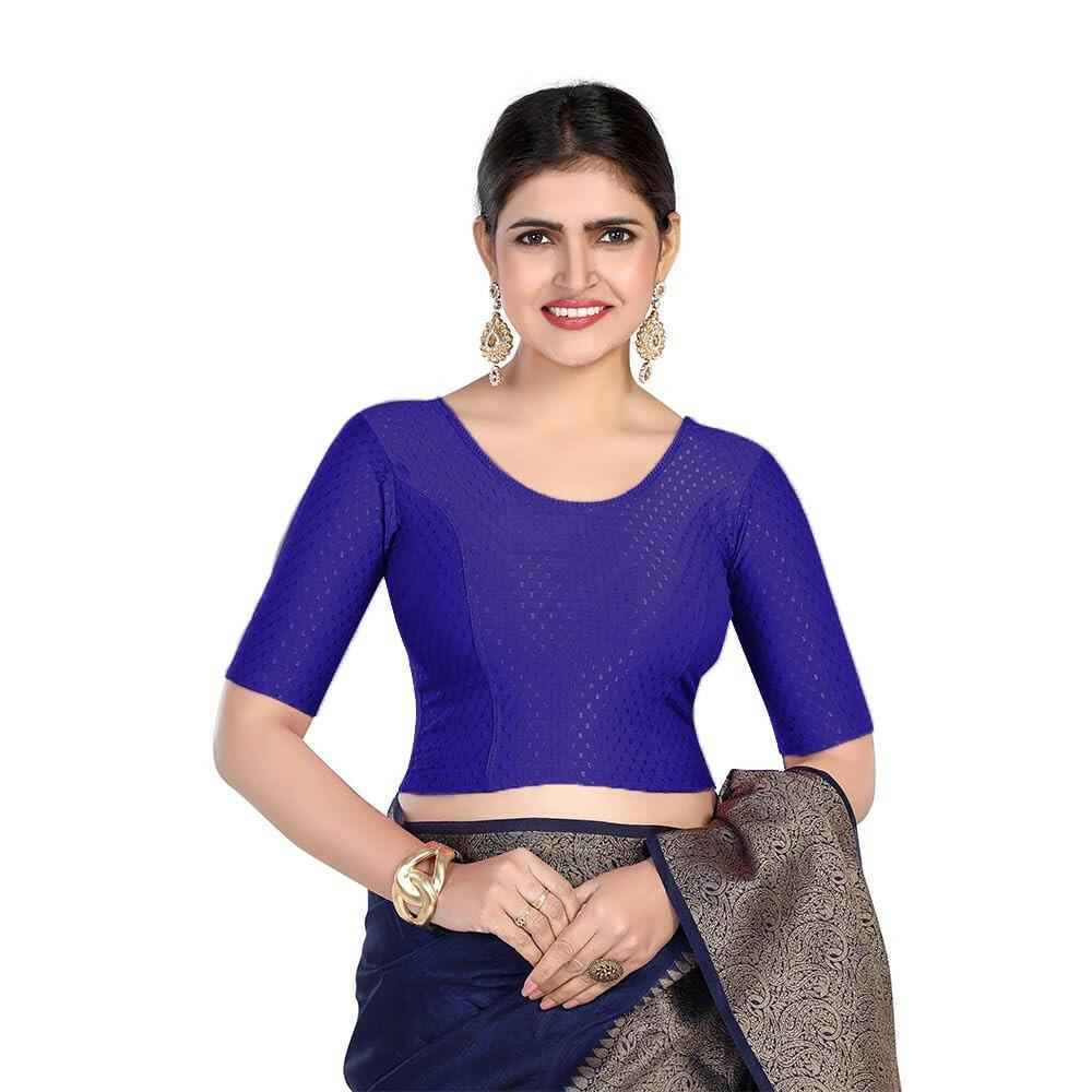 FINESTFIT 100% Cotton Fabric Stretchable Round Neck Elbow Sleeve Readymade Saree Blouse for Women - 4096 (Copy)
