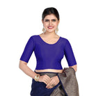 FINESTFIT Round Neck 100% Cotton Dobby Fabric Stretchable Elbow Sleeve Readymade Saree Blouse for Women.4096
