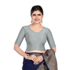 FINESTFIT Round Neck 100% Cotton Dobby Fabric Stretchable Elbow Sleeve Readymade Saree Blouse for Women.4096
