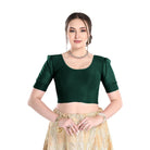 FINESTFIT Stay On Trend Latest Fashion 100% Cotton Dobby Readymade Blouses for Women,Round Neckline with Organza Balloon Sleeves.4520