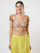 Stay On Trend: Latest Fashion Readymade Blouses for Women,round neckline with  digitally printed balloon sleeves.20034