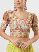 Stay On Trend: Latest Fashion Readymade Blouses for Women,round neckline with  digitally printed balloon sleeves.20034