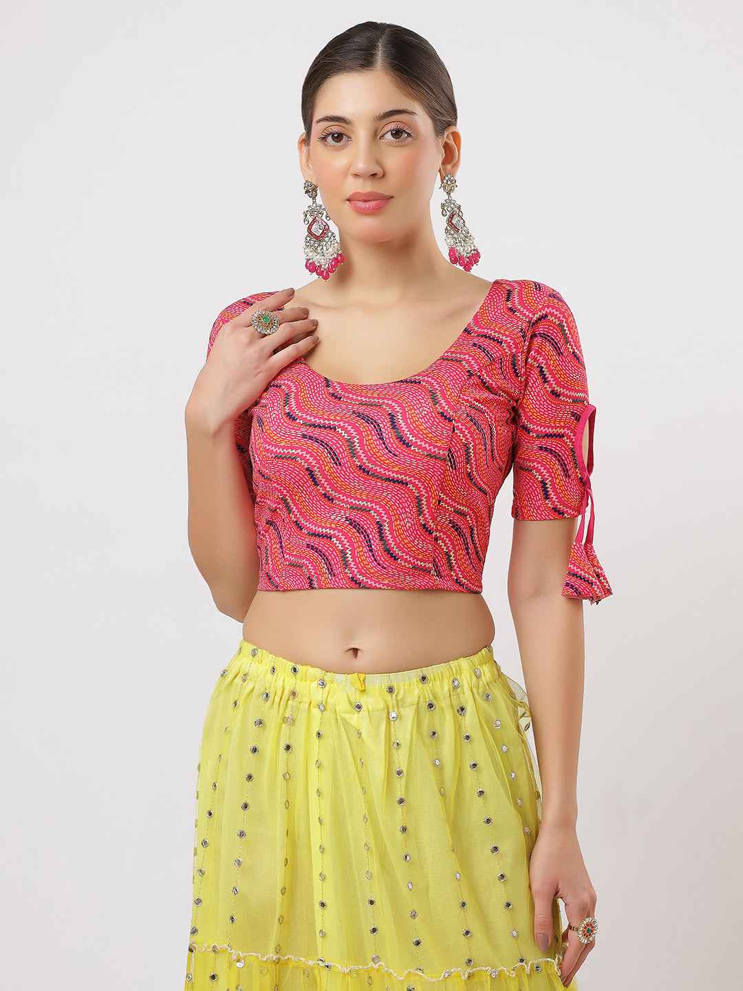 Stay On Trend: Latest Fashion Readymade Blouses for Women, round neckline, with latkan sleeves.
