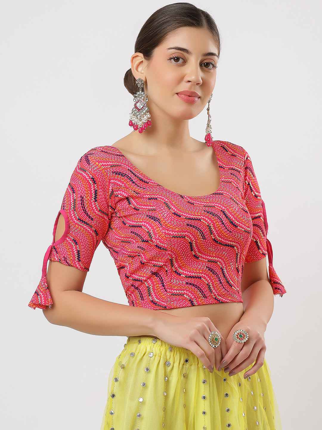 Stay On Trend: Latest Fashion Readymade Blouses for Women, round neckline, with latkan sleeves.