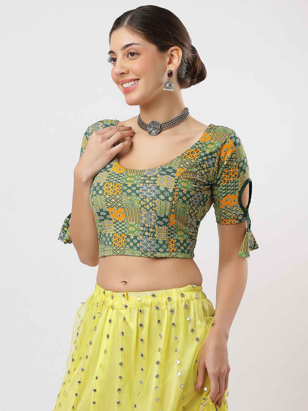 Stay On Trend: Latest Fashion Readymade Blouses for Women, round neckline, with latkan sleeves.6749