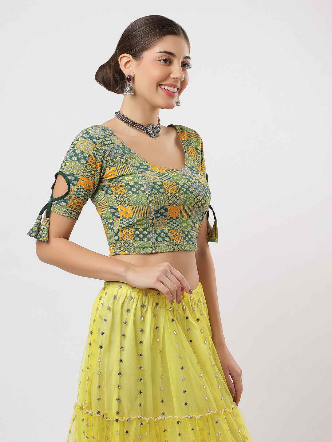 Stay On Trend: Latest Fashion Readymade Blouses for Women, round neckline, with latkan sleeves.6749