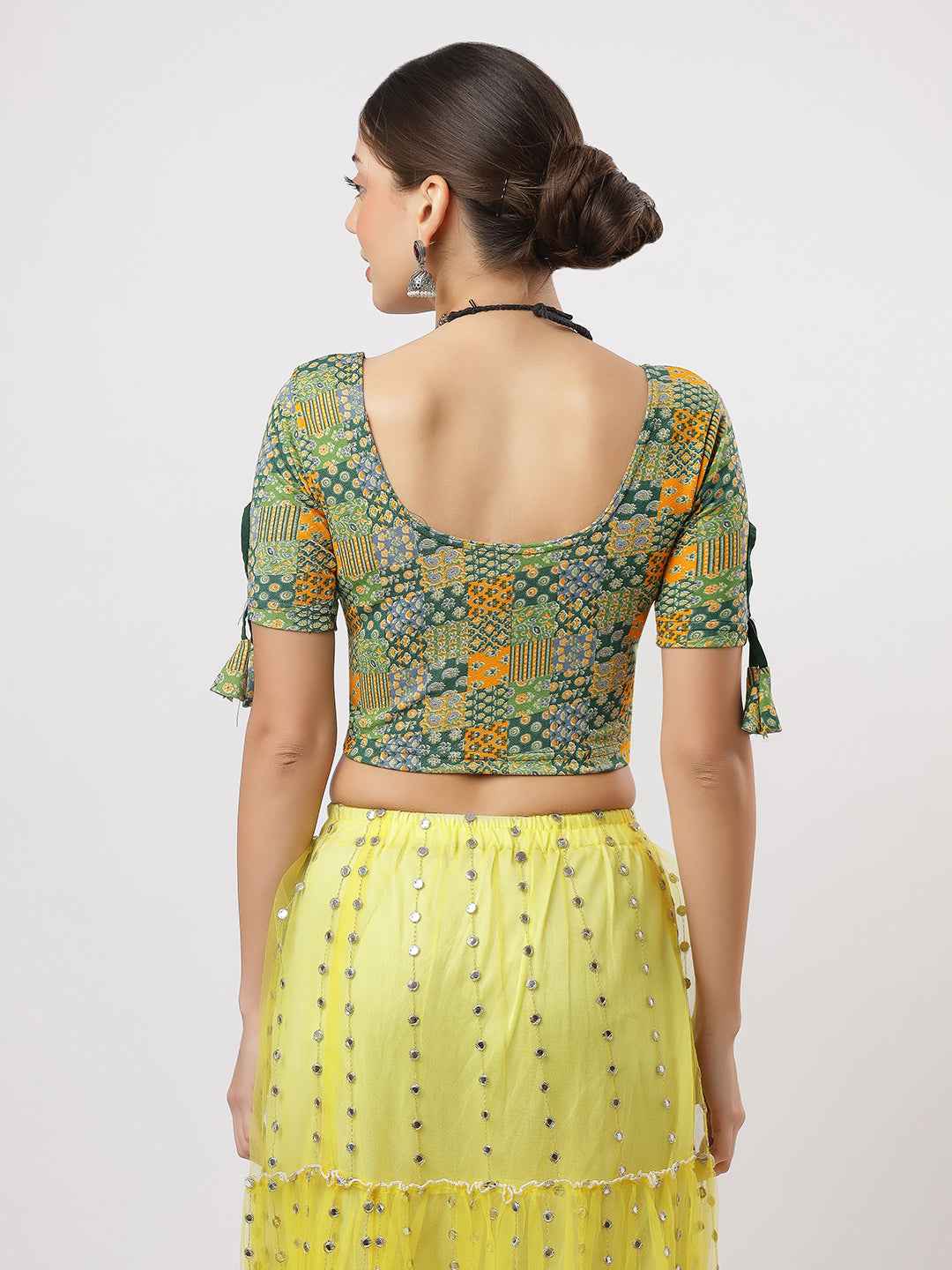 Stay On Trend: Latest Fashion Readymade Blouses for Women, round neckline, with latkan sleeves.6749