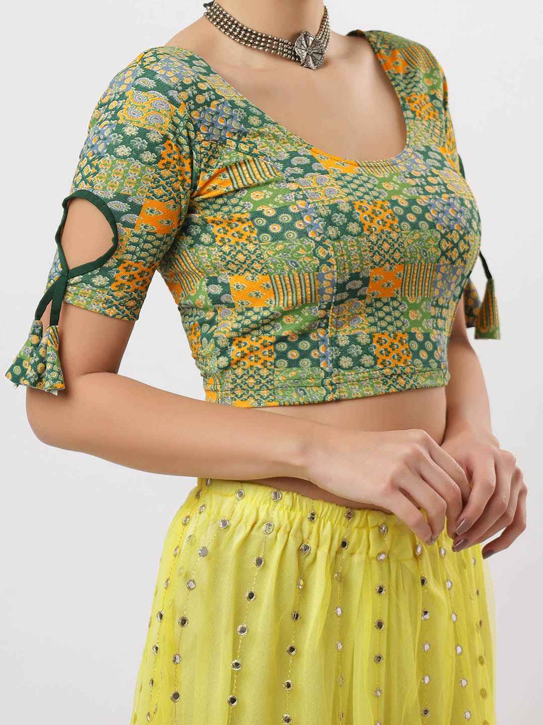 Stay On Trend: Latest Fashion Readymade Blouses for Women, round neckline, with latkan sleeves.6749