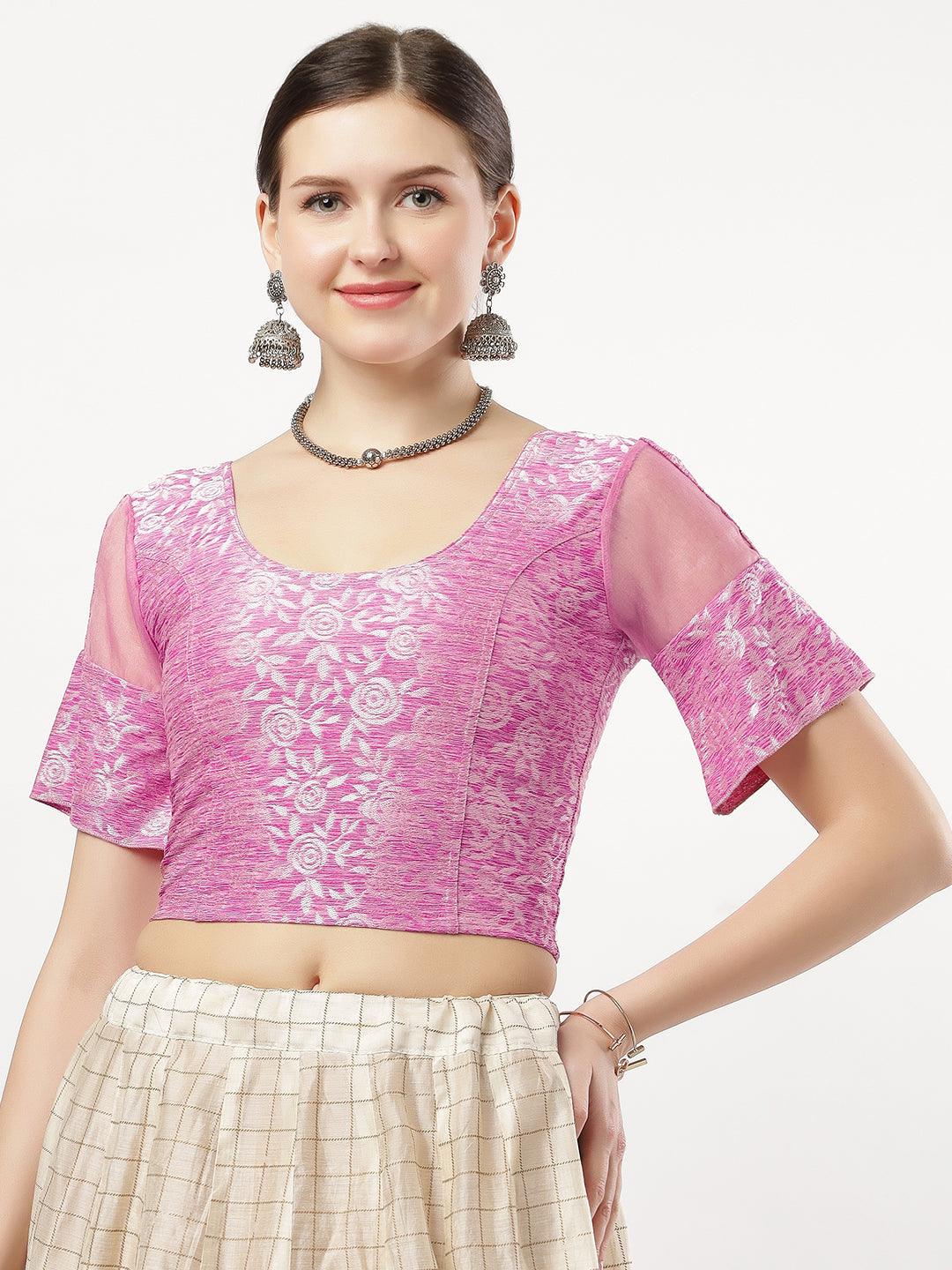 Stay On Trend: Latest Fashion Readymade Blouses for Women,round neckline,organza  sleeves and fabric .11114.