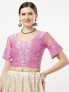 Stay On Trend: Latest Fashion Readymade Blouses for Women,round neckline,organza  sleeves and fabric .11114.