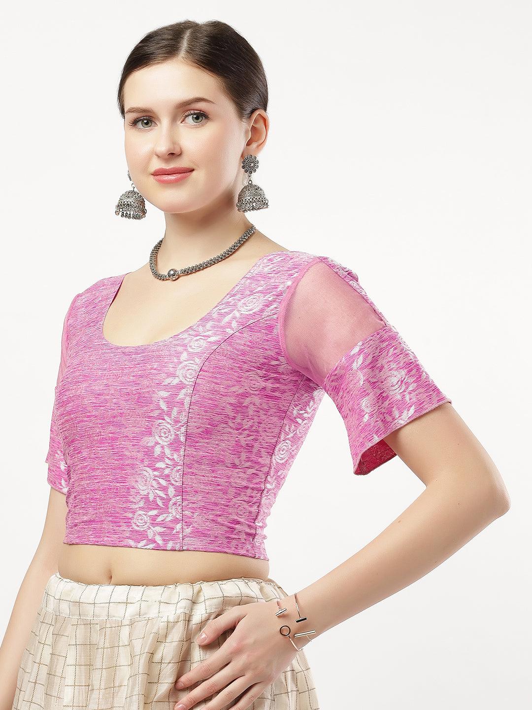 Stay On Trend: Latest Fashion Readymade Blouses for Women,round neckline,organza  sleeves and fabric .11114.