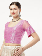 Stay On Trend: Latest Fashion Readymade Blouses for Women,round neckline,organza  sleeves and fabric .11114.