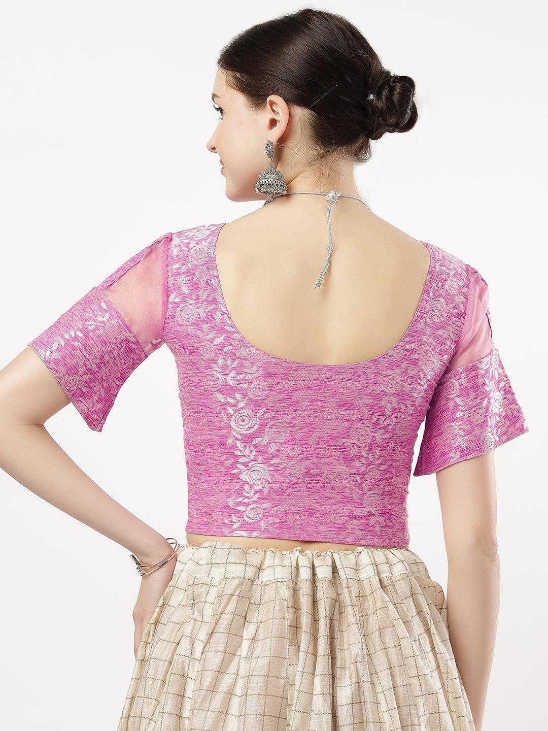 Stay On Trend: Latest Fashion Readymade Blouses for Women,round neckline,organza  sleeves and fabric .11114.