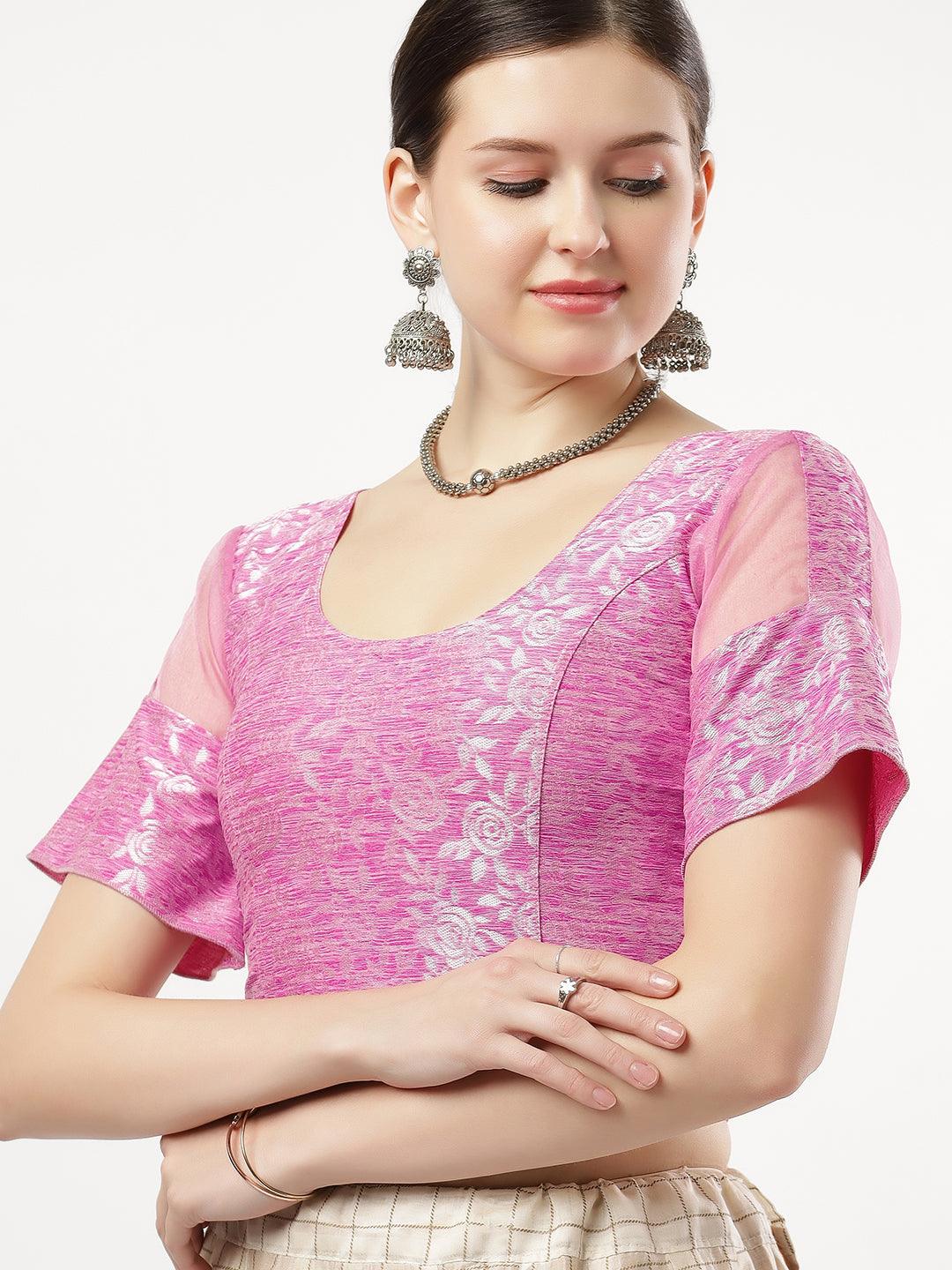 Stay On Trend: Latest Fashion Readymade Blouses for Women,round neckline,organza  sleeves and fabric .11114.