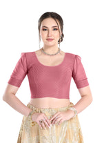 FINESTFIT Stay On Trend Latest Fashion 100% Cotton Dobby Readymade Blouses for Women,Round Neckline with Organza Balloon Sleeves.4520