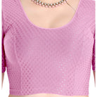 FINESTFIT Stay On Trend Latest Fashion 100% Cotton Dobby Readymade Blouses for Women,Round Neckline with Organza Balloon Sleeves.4520