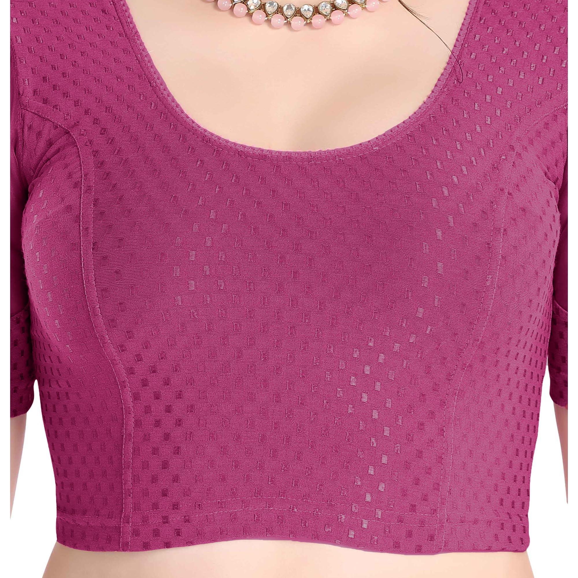 FINESTFIT Stay On Trend Latest Fashion 100% Cotton Dobby Readymade Blouses for Women,Round Neckline with Organza Balloon Sleeves.4520