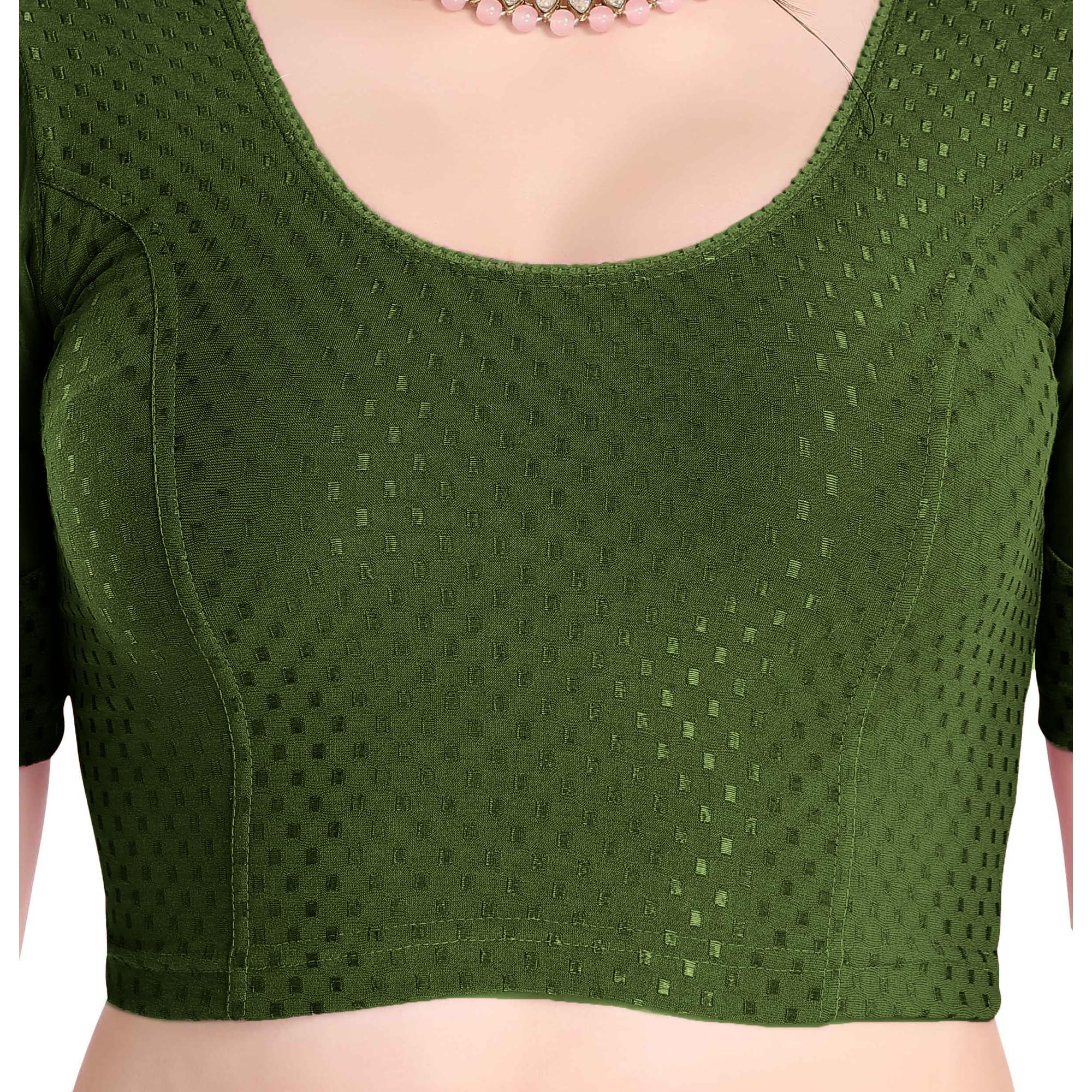 FINESTFIT Stay On Trend Latest Fashion 100% Cotton Dobby Readymade Blouses for Women,Round Neckline with Organza Balloon Sleeves.4520