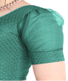 FINESTFIT Stay On Trend Latest Fashion 100% Cotton Dobby Readymade Blouses for Women,Round Neckline with Organza Balloon Sleeves.4520