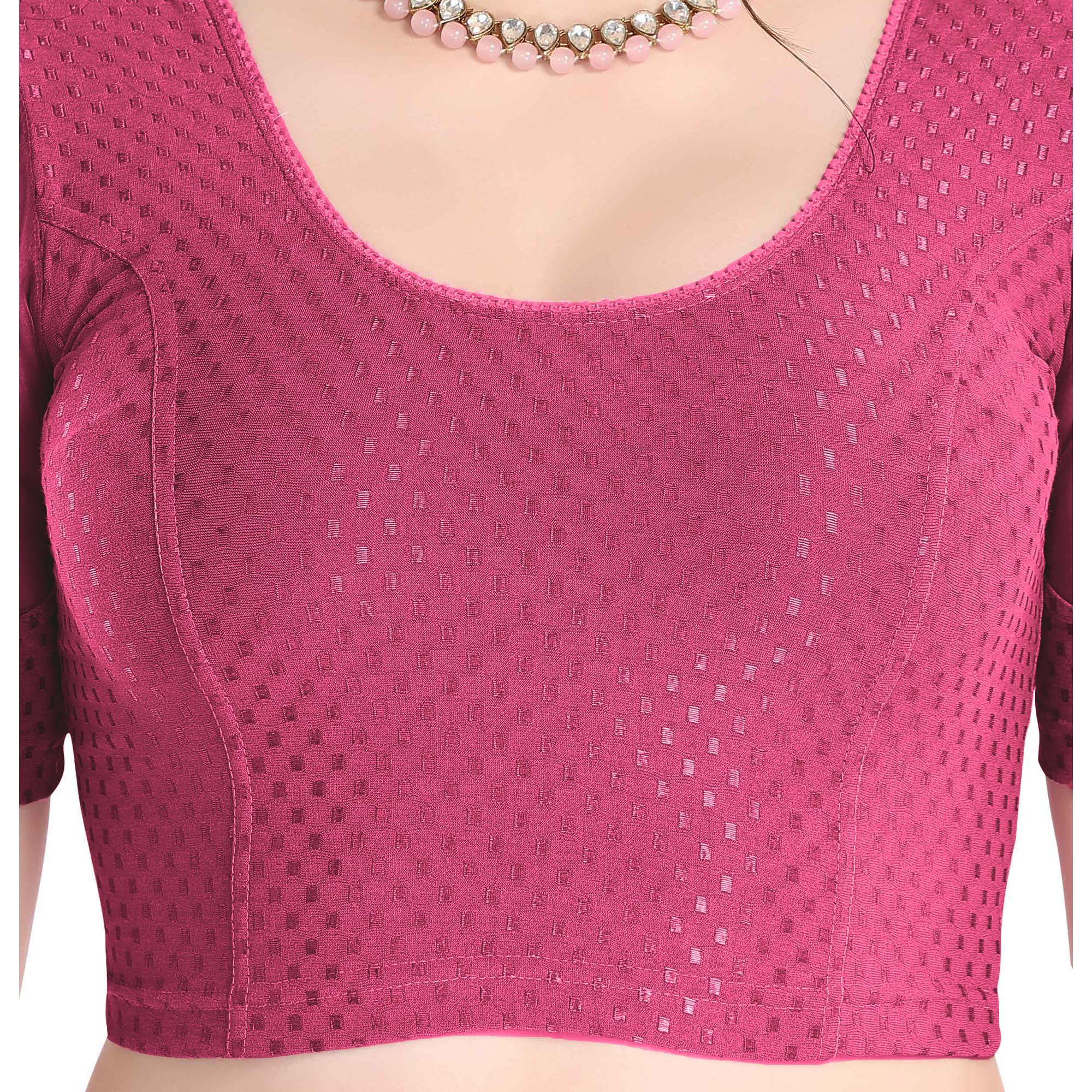 FINESTFIT Stay On Trend Latest Fashion 100% Cotton Dobby Readymade Blouses for Women,Round Neckline with Organza Balloon Sleeves.4520