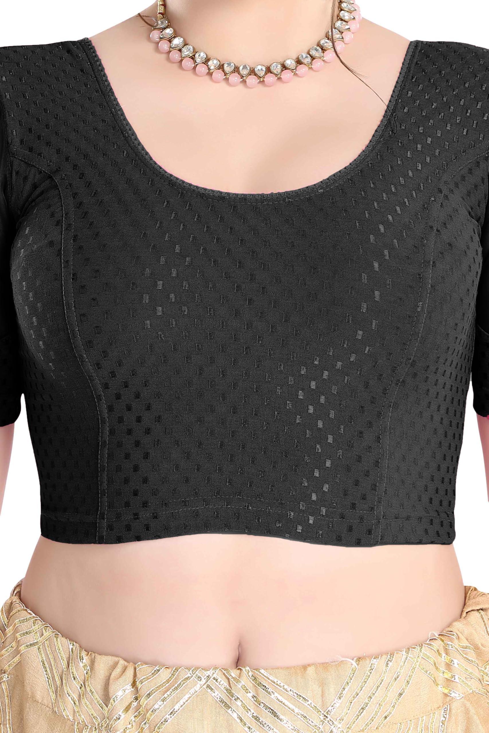 FINESTFIT Stay On Trend Latest Fashion 100% Cotton Dobby Readymade Blouses for Women,Round Neckline with Organza Balloon Sleeves.4520