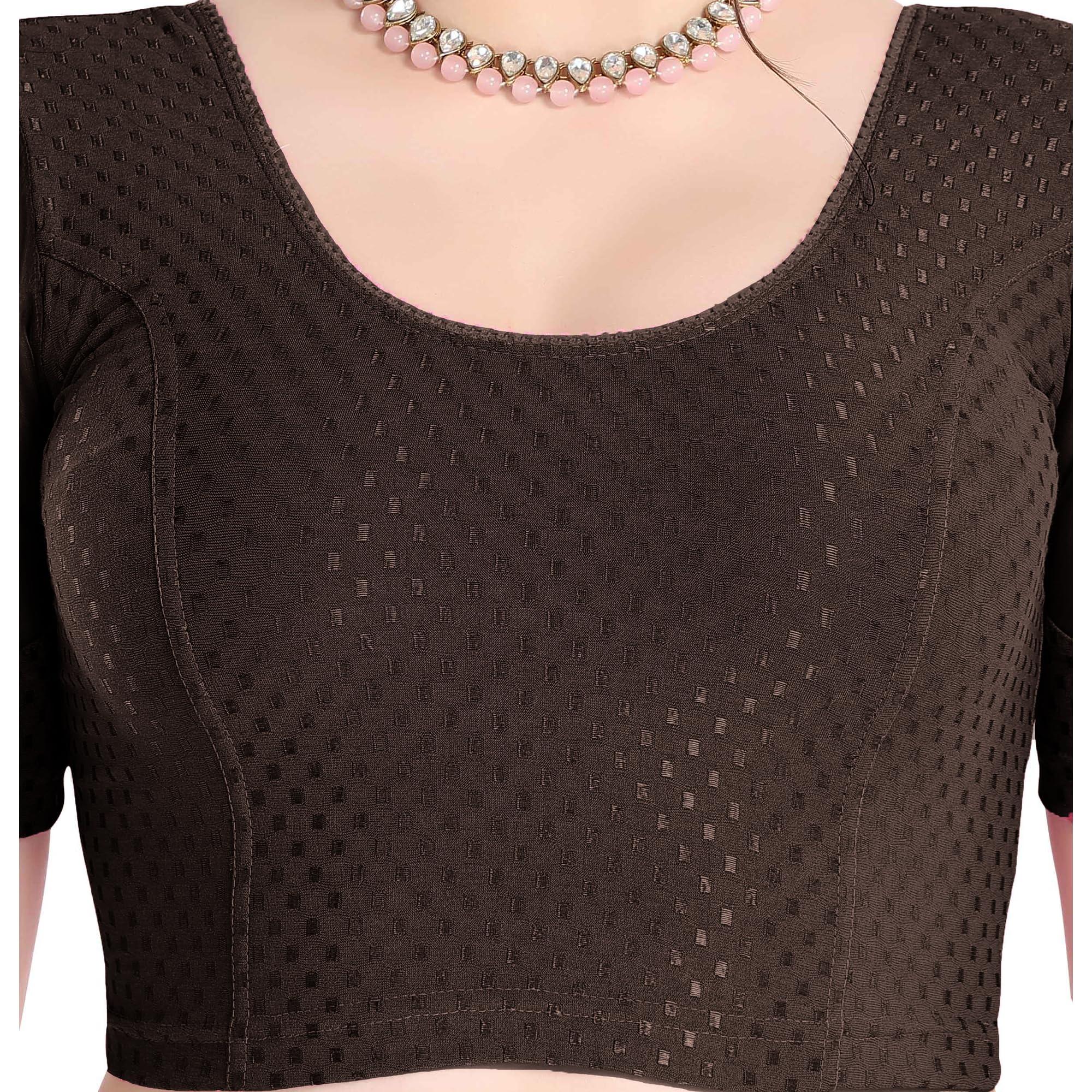 FINESTFIT Stay On Trend Latest Fashion 100% Cotton Dobby Readymade Blouses for Women,Round Neckline with Organza Balloon Sleeves.4520