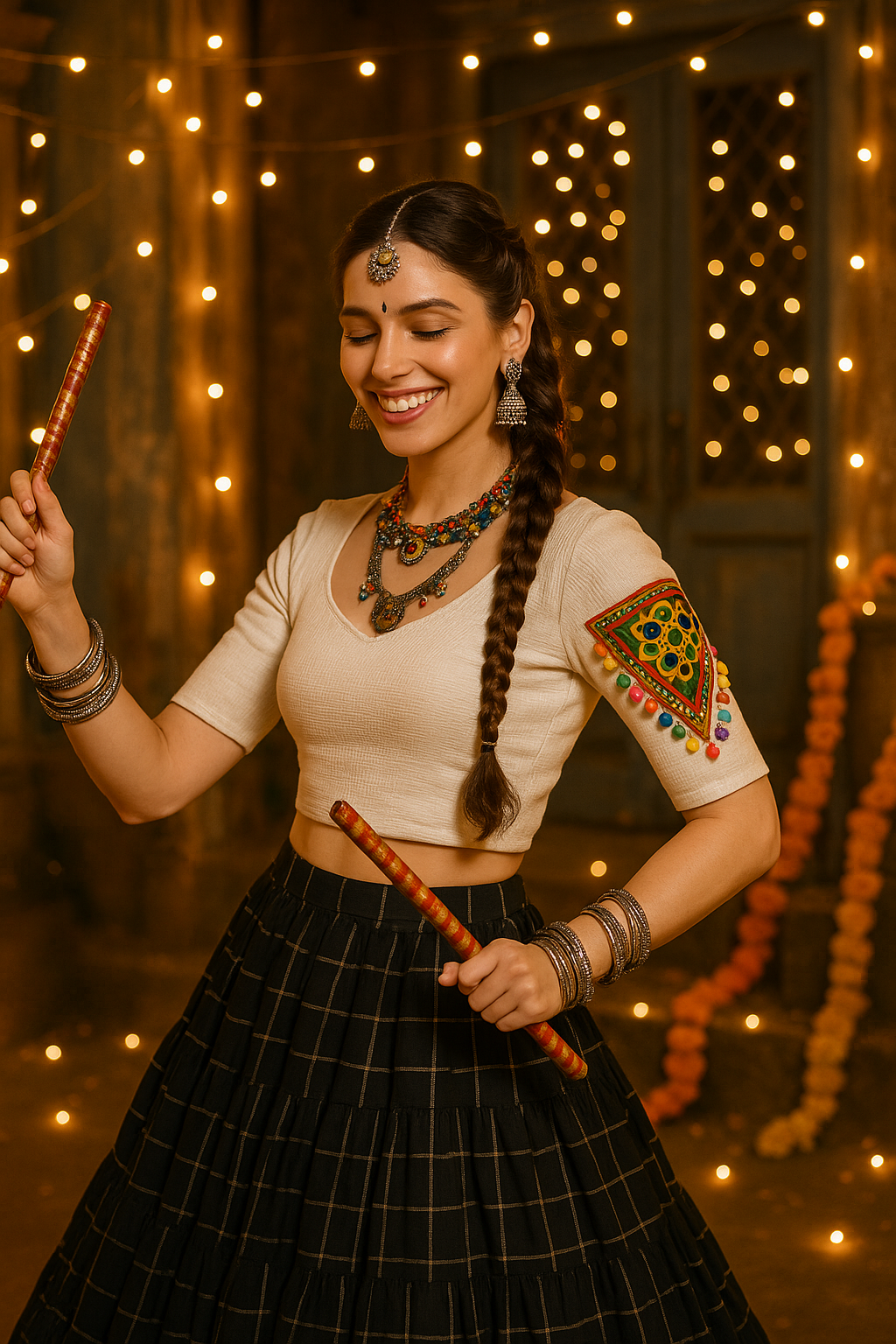 Stay On Trend with Finestfit Navratri Readymade Blouses for Women - Round Neckline, Elbow Sleeves, Kutch Embroidered Applique & Multi-Colour Shells Lace.920 - FINESTFIT