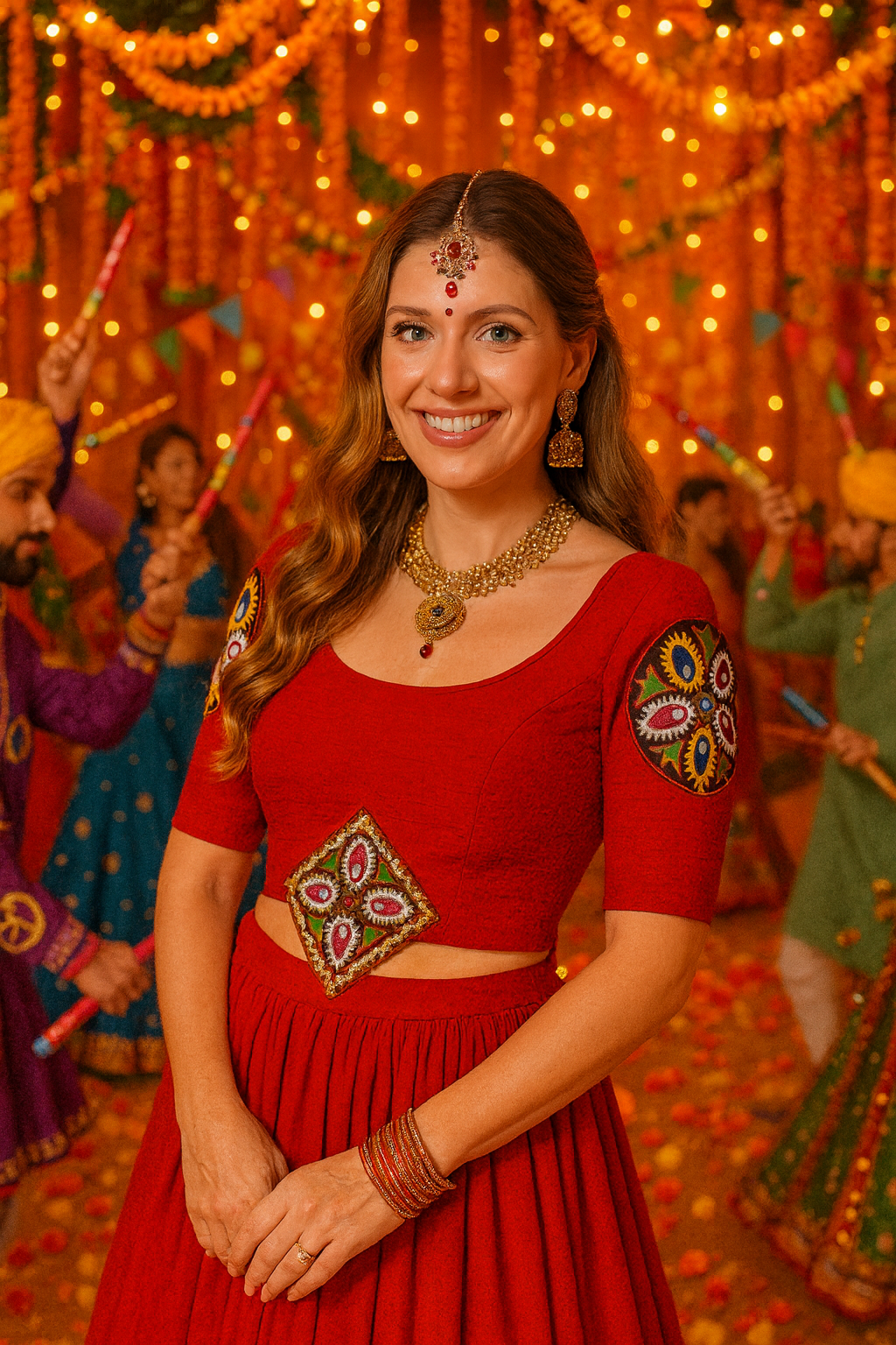 Stay On Trend with Finestfit Latest Fashion Readymade Blouses for Women - Round Neckline, Diamond Kutch Embroidered Applique & Circular Kutch Embroidered Elbow Sleeves 922 - FINESTFIT