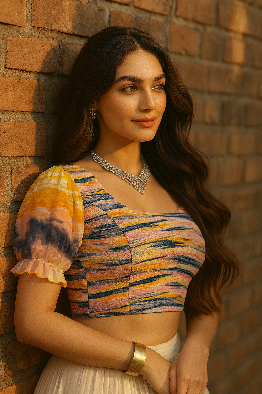 Stay On Trend: Latest Fashion Readymade Blouses for Women,round neckline,hand dyed georgette elasticated balloon sleeves .32080 - FINESTFIT